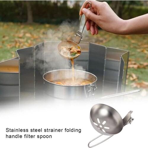 Stainless Steel Soup Ladle Slotted Spoon with Folding Handle Portable Super Light Camping Spoon for Outdoor Camping Tools