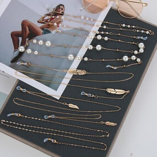 Fashion Women Sunglasses Holder Metal Glasses Chains Necklace Reading Glasses Non-slip Lanyard Pearl Stars Eyewear Strap Cords
