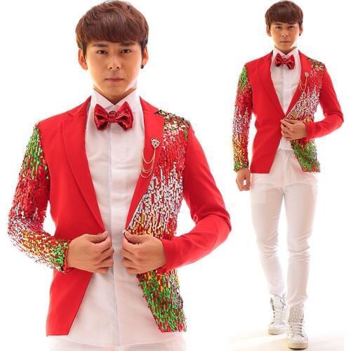 Men suits designs homme terno stage costumes for singers men multicolour sequin blazer dance clothes jacket dress punk red