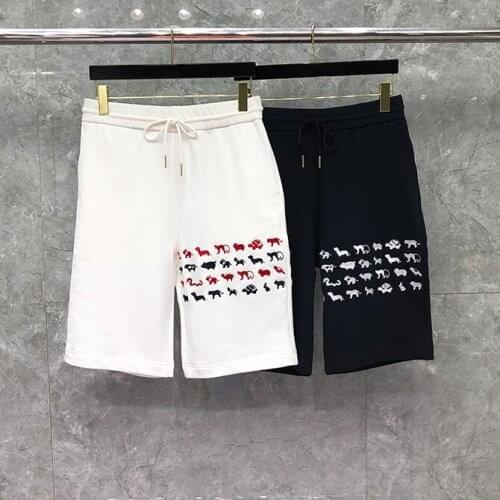 2021 Fashion TB THOM Brand Casual Shorts Men Summer Cotton Sports Trousers Keen Length Animal Pattern Embroidery Track Pants