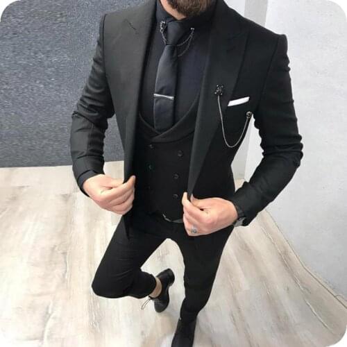 2021 Latest Coat Pant Design Wedding Suits Casual Black Men Business Suits Costume Groom Tuxedo 3Piece Slim Fit Terno Masculino