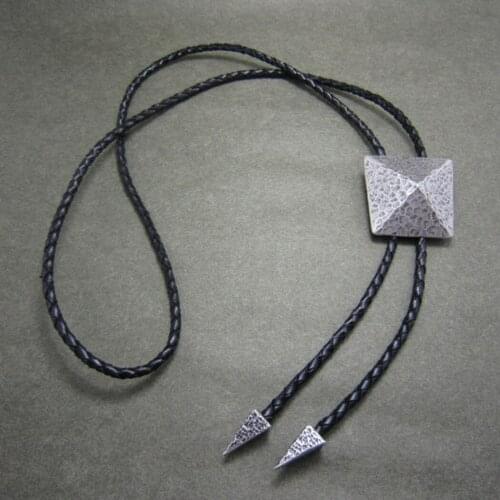 Western Tie Clips Bolo Tie For Men Silver Plating Geometric Patterns Bolo Tie Neck Tie Necklace