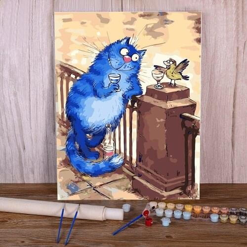 Cartoon Blue White Cat DIY Painting By Numbers Complete Kit Acrylic Paints 50*70 Picture By Numbers Photo Home Handicraft