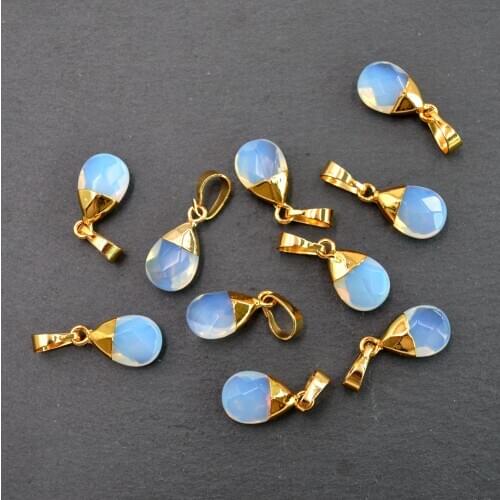New opal agates wtaer drop shape pendants with gold electroplated , crystral quartz charms
