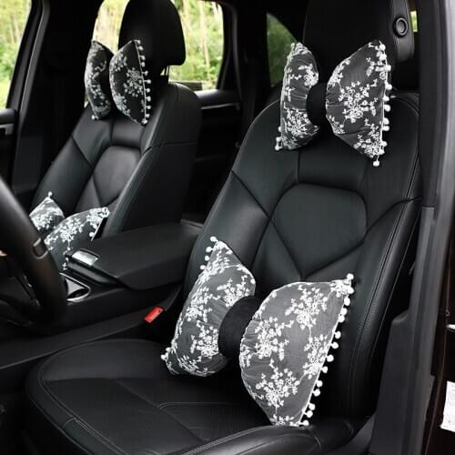 Useful 1pcs Lace Short Plush Womens Car Headrest Sleeping Breathable Fabric Chair Safety Travesseiro Interior Car Gadgets