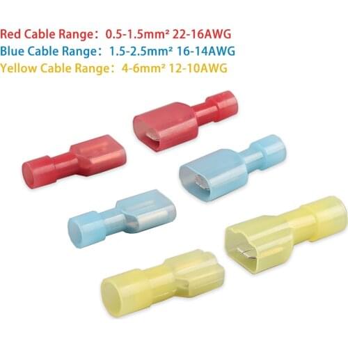 Fully insulated Nylon 6.3mmFemale + Male Insulated Spade Electrical Wire Crimp Terminal Connectors Wiring Cable Plug set