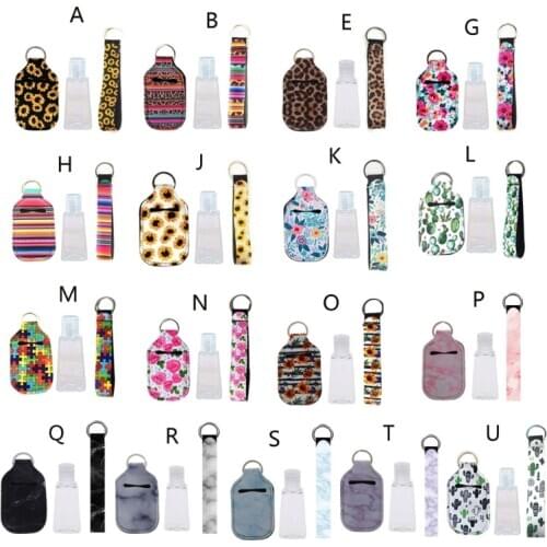 Portable 1 oz Refillable Empty Travel Bottles with Wristlet Keychain Holder Set