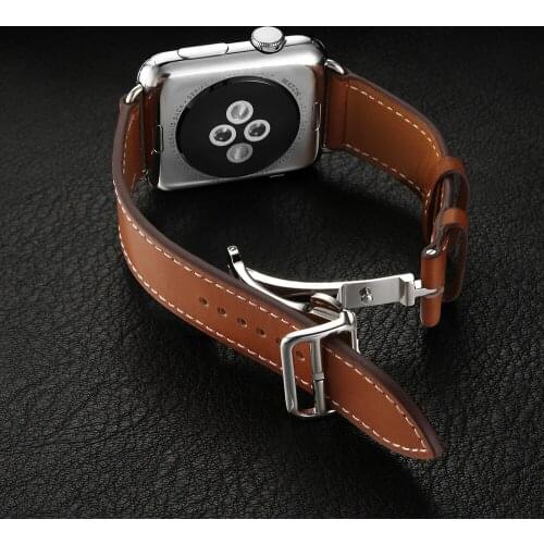 Luxury Folding Buckle Real Leather Band For Apple Watch 38mm 40mm 42mm 44mm Leather Bracelet iWatch Strap Series 6 SE 2 3 4 5