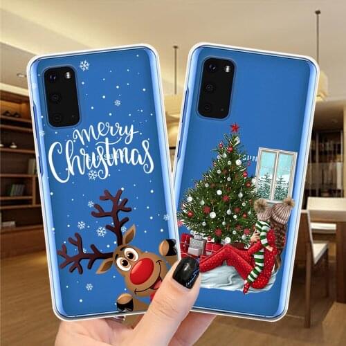 Cartoon Cute Elk Merry Christmas Phone Case Cover For Samsung S20 S10 S9 Plus Note 20 Ultra 10 Pro S10E Clear Silicone Cover