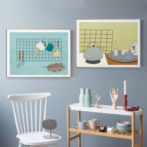 Modern Canvas Painting Cartoon Kitchenware Nordic Wall Art Posters and Prints Pictures for Restaurant Kitchen Dining Room Decor