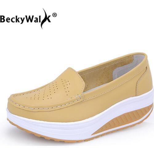 Spring Fashion Women Flat Platform Shoes Woman Breathable Hollow Ladies Shoes Moccasin Zapatos Mujer Leather Women Shoes WSH3295