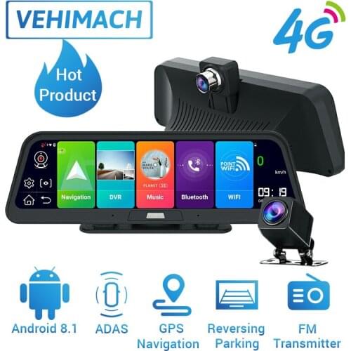 Android 8.1 Dash Cam Car Dashboard Dvr Camera 4G 10-Inch GPS Navigation Video Recorder FHD 1080P Auto Camera ADAS Remote Monitor