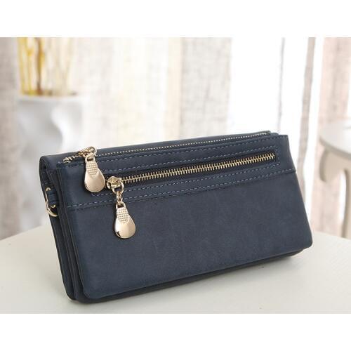 High Capacity Fashion Women Wallets Polish PU Leather Wallet Female Double Zipper Clutch Coin Purse Ladies Phone Bag Wristlet