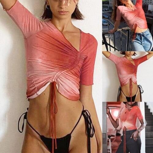 WomenS Fashion Sexy Short Sleeve Cocktail Adjustable Strap Slim Printed T-Shirt Red