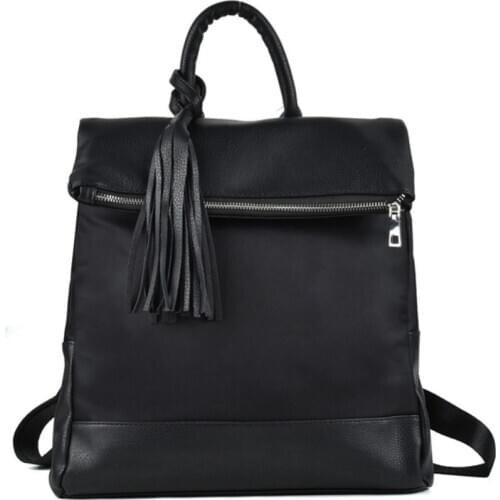 Women Backpacks Soft Leather School Bags For Teenage Girls Stylish Women Laptop Backpacks Female Tassel Business Backpack TZ005