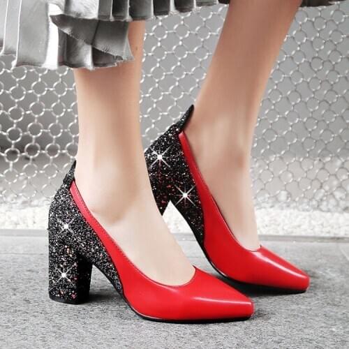 Oversized 12 13 14 15 16 17 ladies high heels women shoes woman pumps Rough heel Shallow mouth Package the heel Package toes