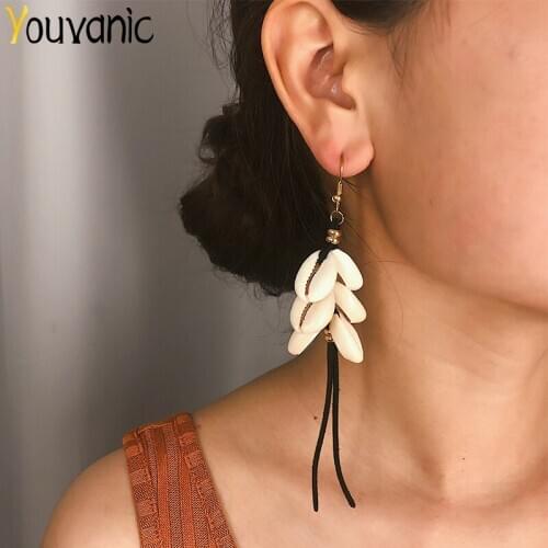 Youvanic Bohemia Vintage Long Shell Beads Drop Earrings For Women Leather Rope Fringe Tessel Earring Female Brincos Jewelry 1517