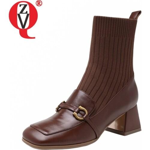 ZVQ Women winter New Style Fashion Leisure Genuine Leather short boots Solid color Metal decoration Square Toe Comfortable