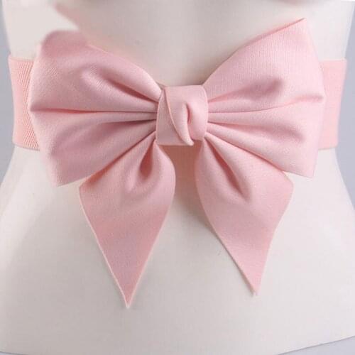 1PCS Women Wide Corset Korean Belt with Big Bow Navy Blue Red Black Elastic Waistband for Dress Corset Waist Band Accessories