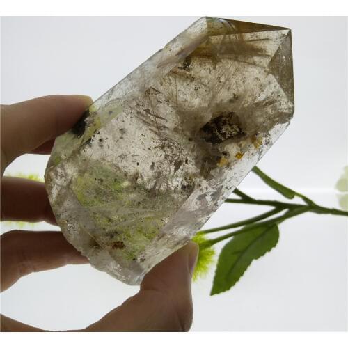 185g Rutilated Crystal Wand Ghost Quartz Point with Rutile Tower Phantom Crystal w Hair Obelisk Meditation Healing Tool Gift