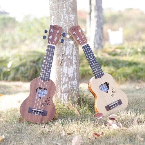 2pcs Ukulele Love Shape Sapele Beginner Student Adult Children Gifts W/ Bag