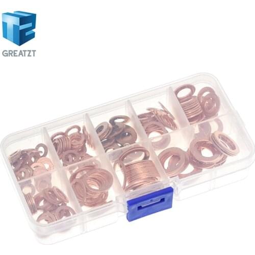 200pcs M5-M14 Professional Assorted Copper Washer Gasket Set Flat Ring Seal Assortment Kit with Box For Hardware Accessories