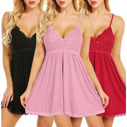 2020 Plus Size S-7xl Suspender Skirt Suit Lace Sexy Lingerie Female Perspective Pajamas Nightdress Top + Thong