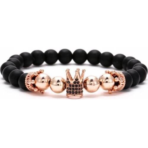 5pcs/lot multi color matte onyx charm crown paved black cz connected copper beads handmade beaded bracelet unisex energy jewelry