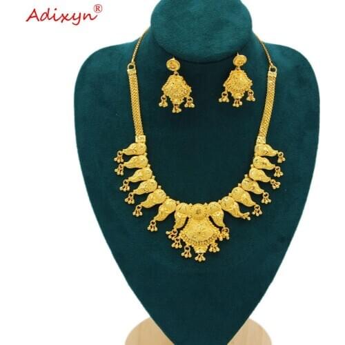 Adixyn Neck chain&Earrings Jewelry Set for Women/Girls Gold Color Exquisite Jewelry India Party Gifts N103110