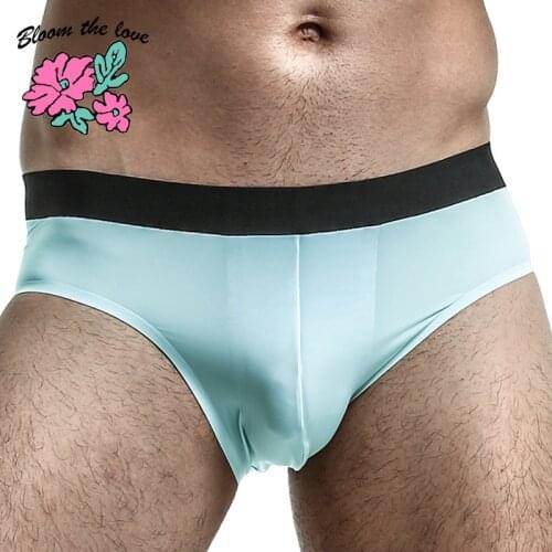[Bloom the love] Brand New Silk Underwear Men Brief Comfortable Solid Cuecas Masculina Homme Mens Briefs Boxershorts Man L-3XL