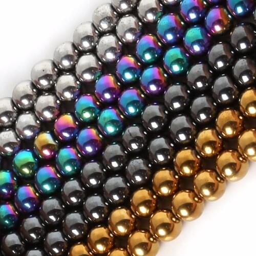Pick 4Colors Natural Stone Black Hematite beads Round Loose bead Stone ball Selectable 4/6/8/10MM For Jewelry bracelet Making