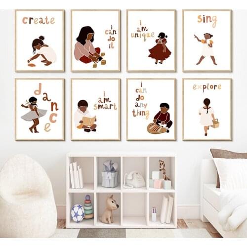 Black Kid Sing Dancing Quote Cartoon Nursery Nordic Posters And Prints Wall Art Canvas Painting Wall Pictures Child Room Decor