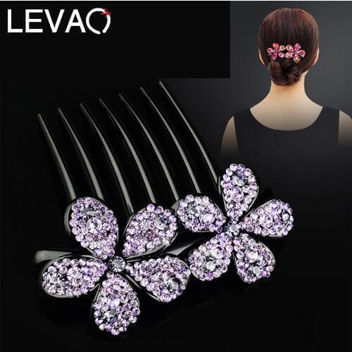 LEVAO Korean Rhinestone Hairpin for Women Hair Comb Flower Ladies Seven-teeth Hair Clip Headwear Girls Hair Ornament Accessories
