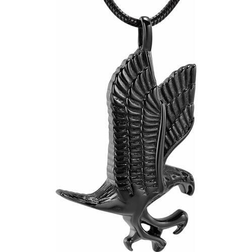 IJD10077-8 Black Stainless Steel Eagle Cremation Urn Pendant for Pet Animal Keepsake Memorial Ashes Casket Jewelry