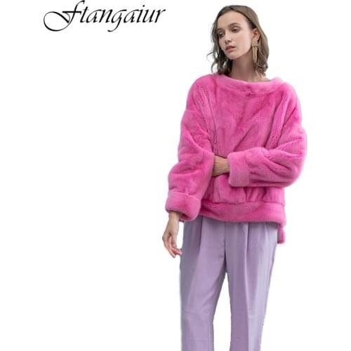 Ftangaiur Winter Import Copenhagen Import Velvet Mink Fur Coat Pure Color Pullover Womens Short Real Mink Fur Pullover Coats