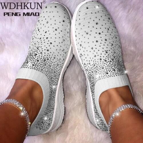 Fashion Bling Sneakers Women Sock Shoes Winter Sneakers For Woman Casual Shoes Ladies Slip On Flats Shoes Female Vulcanize Shoes