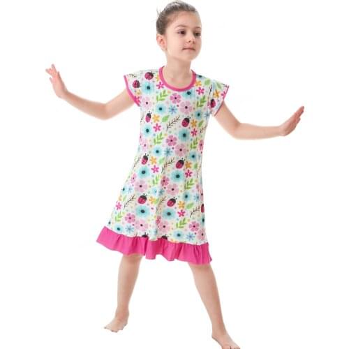 Summer Short Sleeve Straight Dress for 2 3 4 5 6 7 8 9 10 Years Baby Dresses Kids Night Dress Soft Floral Dresses Kids Clothes