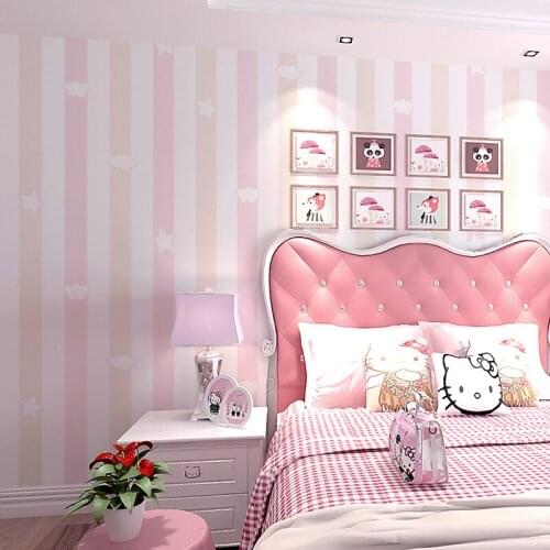 Cute Blue Pink Stripe Wall Mural Wallpaper 3d Baby Room Cartoon Star Wallpapers Sweet Kids Bedroom Wall Papers Home Decor QZ177