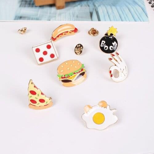 Fashion jewelry accessorie Metal Dice Bombs Pizza Hamburger Hot Dogs egg Brooch Pins