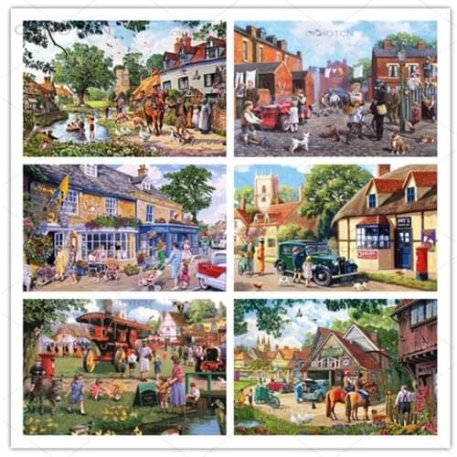 Cartoon Diy Diamond Embroidery Happy Town Landscape Pictures of Rhinestones Street View Diamond Painting Home Decor