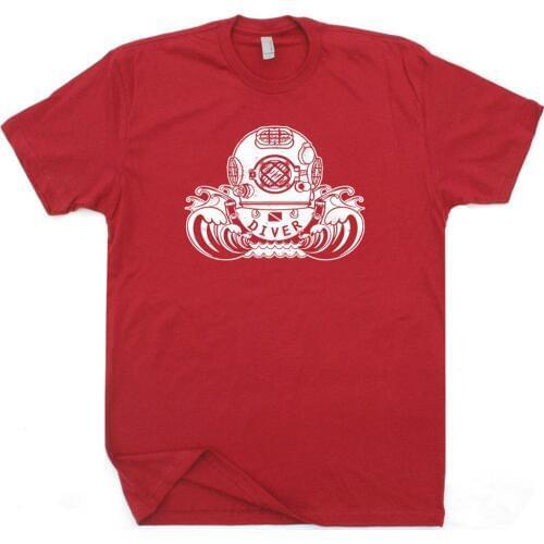 Tops Cool T Shirt SCUBA Diver Helmet T Shirt Vintage Diver Flag Logo Great Barrier Reef Graphic T O-Neck Tshirt Homme