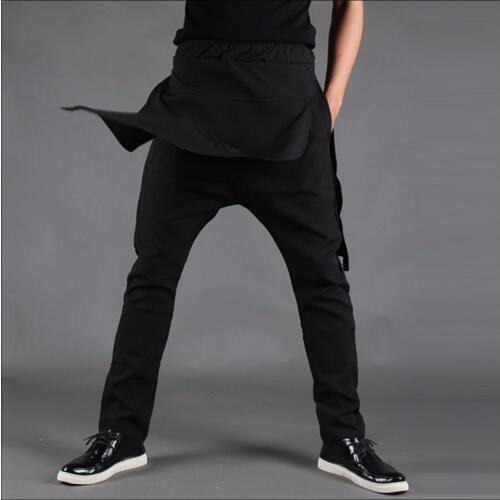 Culottes Men Trousers Personalized Hypotenuse Asymmetrical Loose Harem Pants Hairstylist Black Skirt Spring And Summer 27-44