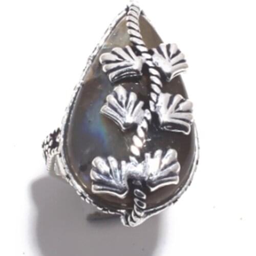 Genuine Labradorite Ring Silver Overlay over Copper, USA Size : 6.25 , R6801