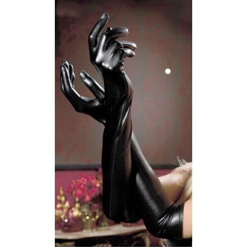 New Arrival Hot Sale Women Leather Long Gloves Wetlook Faux Leather Latex Gothic Gloves For Lady Nightclub Bar Pole Dance Glove