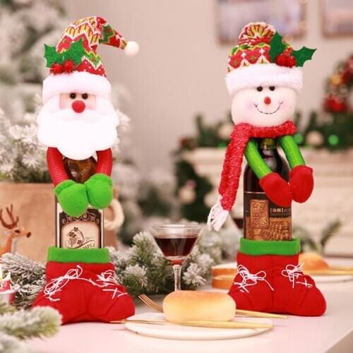 New Design Christmas Wine Bottle Decor Set Santa Claus Bottle Cover Clothes Kitchen Decoration for New Year Xmas Dinner Party