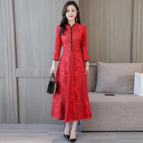 2018 Autumn New Pattern European Will Code Grace Temperament Waist Up Lead Long Fund Rendering Lace Dress