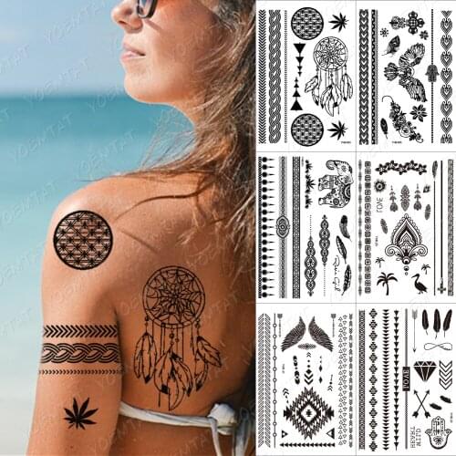 Sexy Lace Black Bride Henna Temporary Tattoo Sticker Women Hand Jewelry Tatoo Paste Waterproof Fake Body Art Tatto Stickers