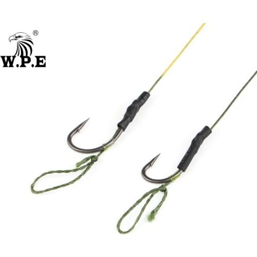 W.P.E 2pcs/pack Carp Fishing Hair Rig 4#/6# Barbed BKK Fishing Hook Ready Made Boilie Tied 20cm 45LB Braided Coated Fishing Line