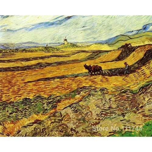 Christmas Gift Field and Ploughman and Mill by Vincent Van Gogh oil painting reproduction High quality Handmade