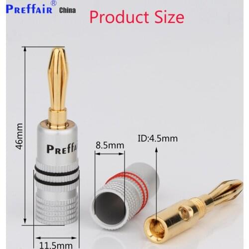 Preffair BA1468 4mm Closed Screw 24K Gold Plated Banana Speaker Plug Connectors for Speaker Wire